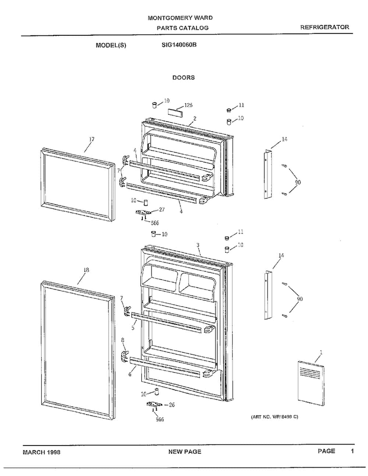 Doors Diagram and Parts List for SIG140060B  General Electric Refrigerator