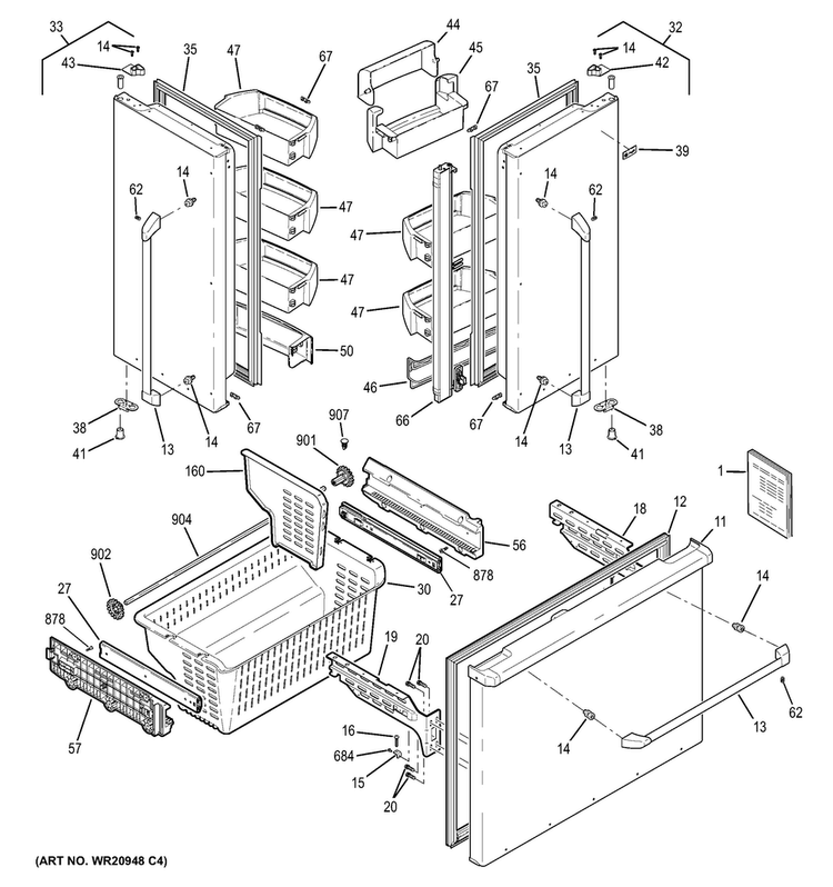 Doors Diagram and Parts List for CWS21SSEBFSS  General Electric Refrigerator