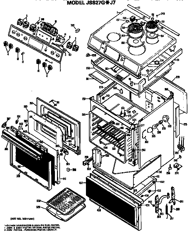 Replacement Parts Diagram and Parts List for JSS27GJ7  General Electric Range