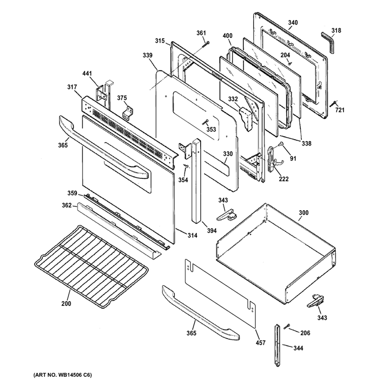 Door & Drawer Parts Diagram and Parts List for RB780RH1SS  Hotpoint Range