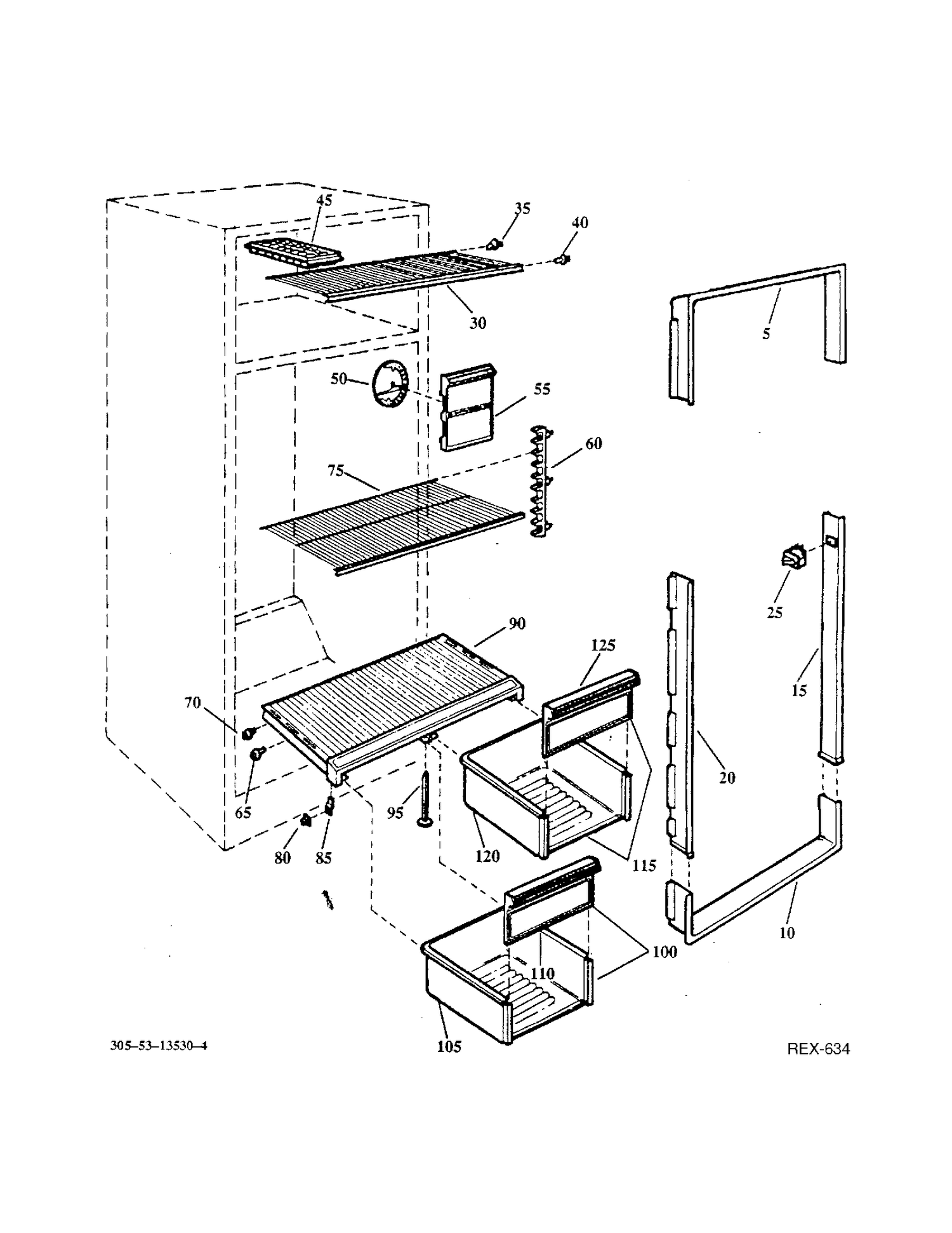 INTERIOR GROUP Diagram and Parts List for 33110-3  General Electric Refrigerator