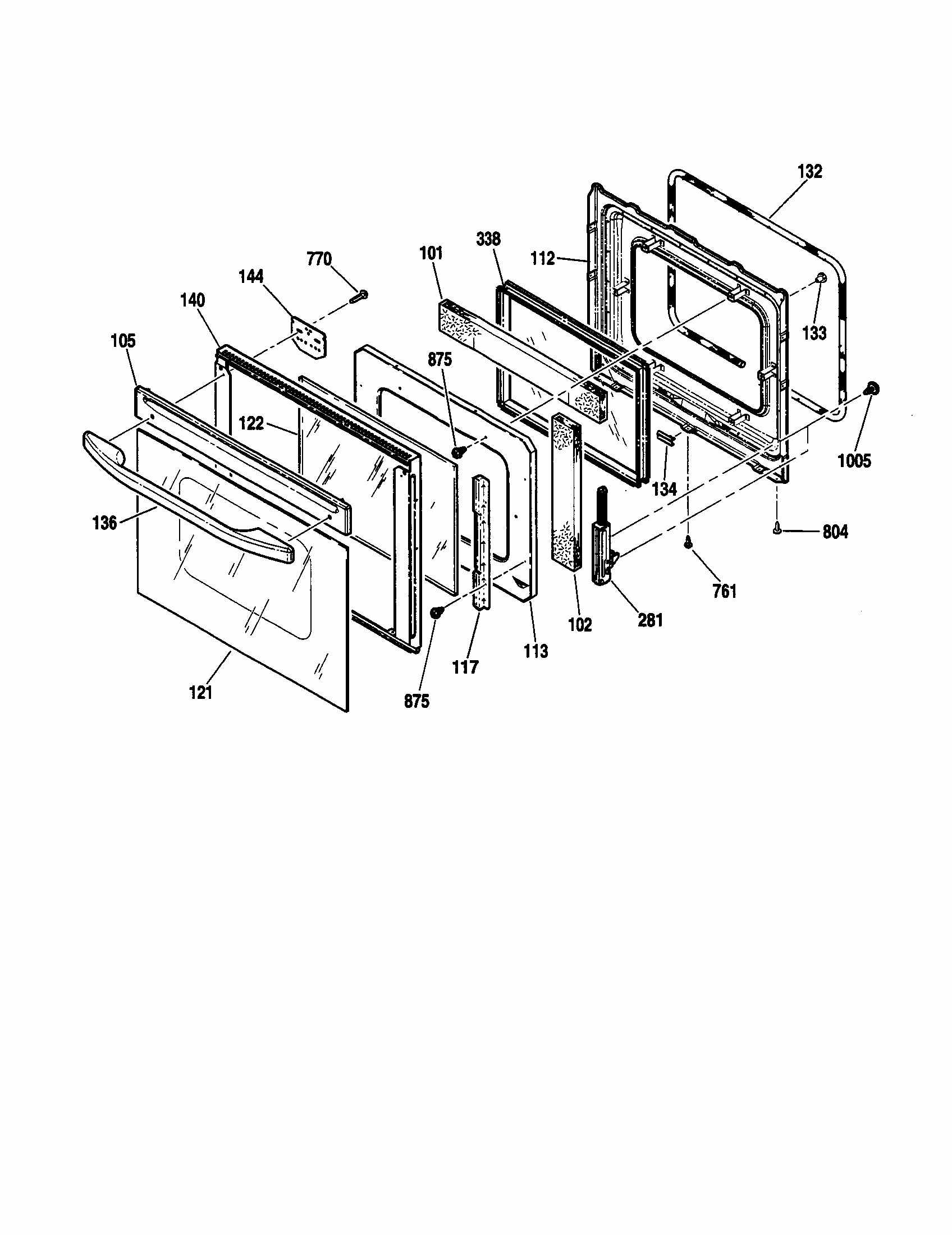 Door Diagram and Parts List for 91147604100  Kenmore Wall Oven