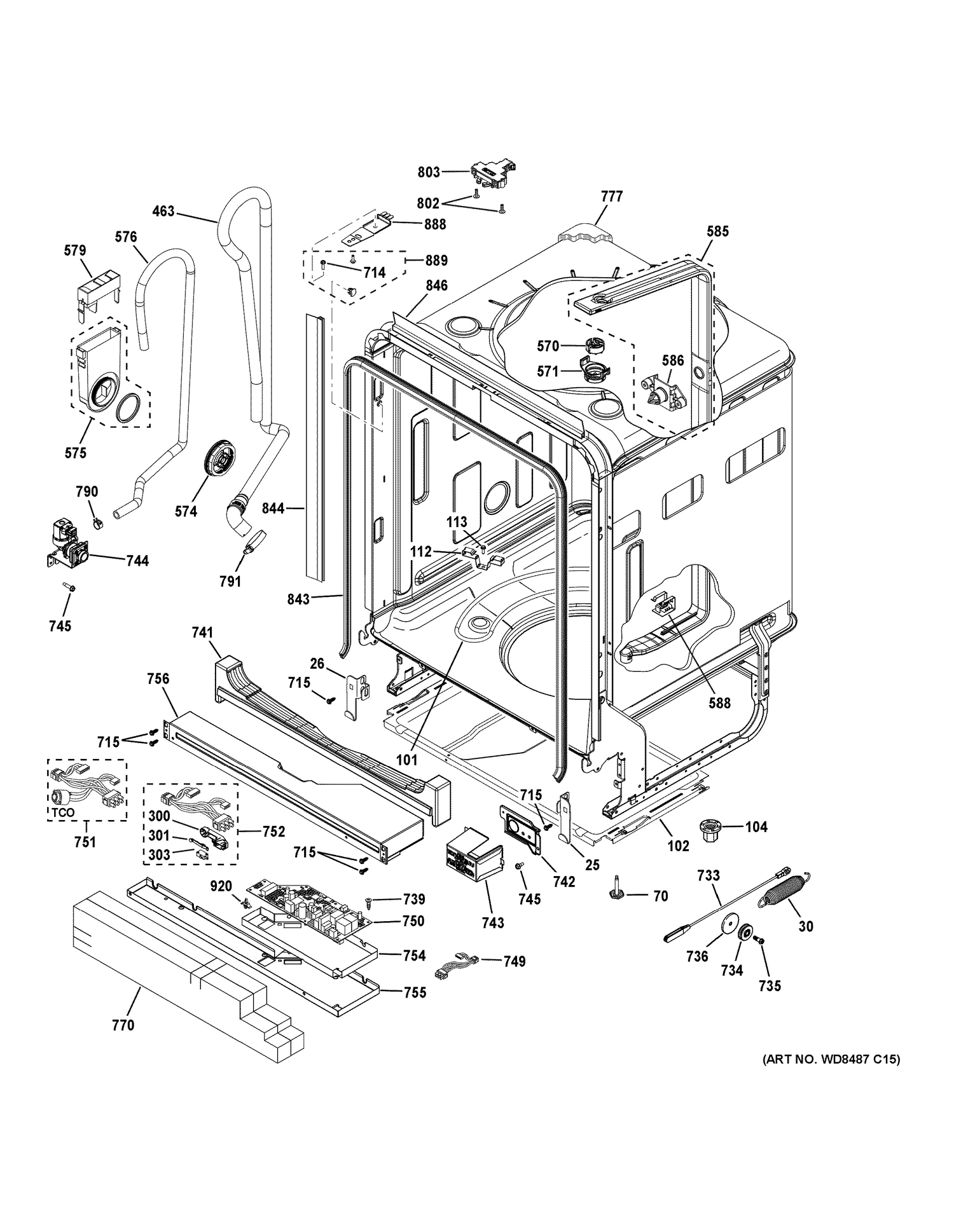 BODY PARTS 1 Diagram and Parts List for DDT595SBL2TS  General Electric Dishwasher