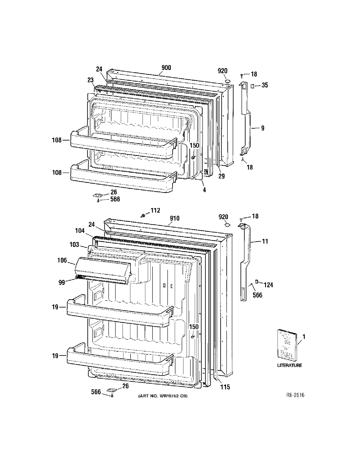 DOORS Diagram and Parts List for MTS17GBSERWW  General Electric Refrigerator