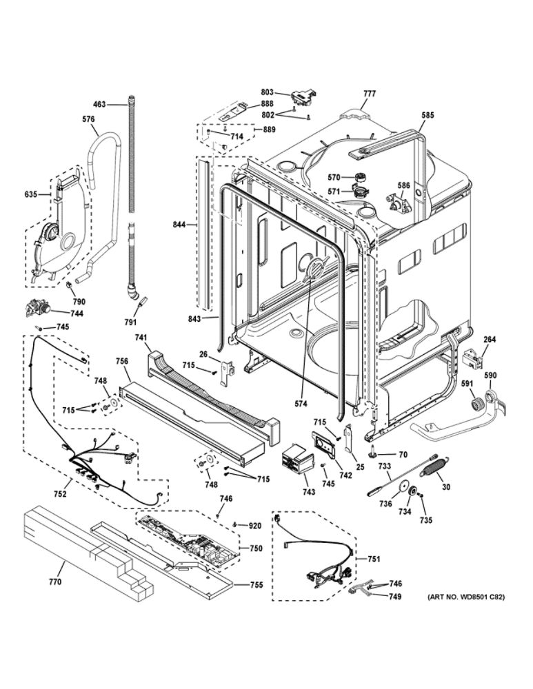 Body Parts 1 Diagram and Parts List for CDT875P2N7S1  General Electric Dishwasher