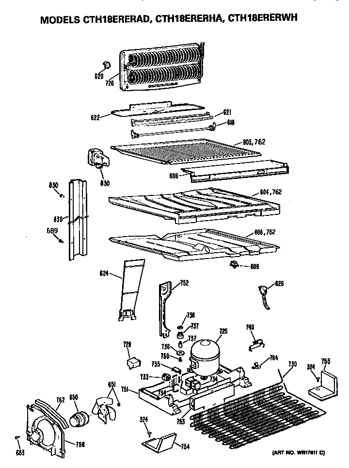 Unit Parts Diagram and Parts List for CTH18ERERHA  Hotpoint Refrigerator