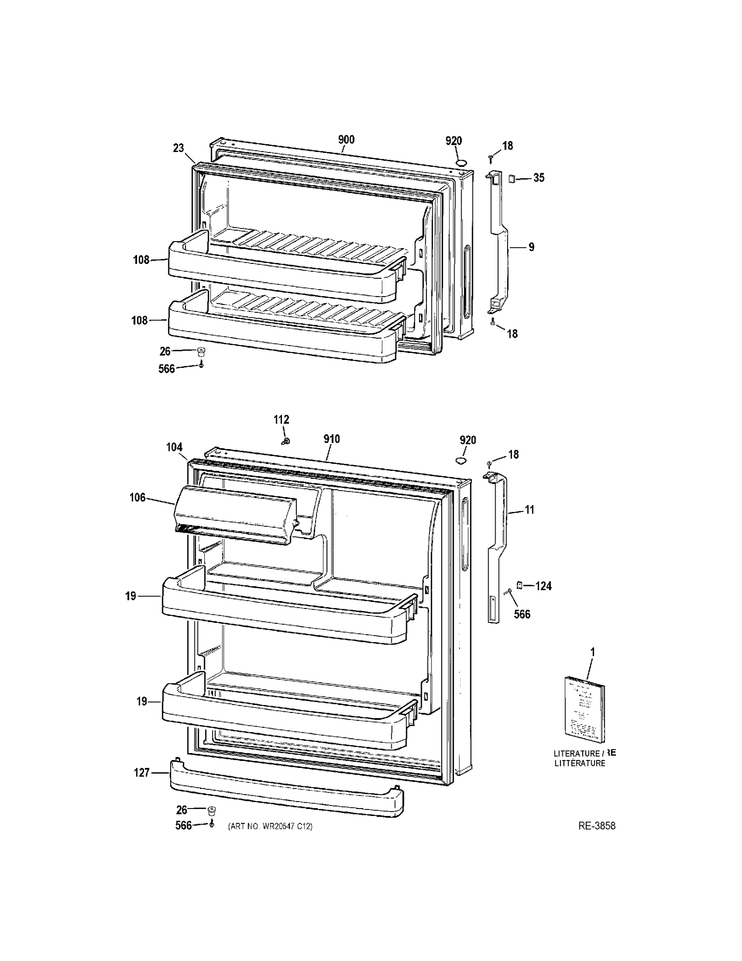 DOORS Diagram and Parts List for MTS18BBDJRWW  General Electric Refrigerator