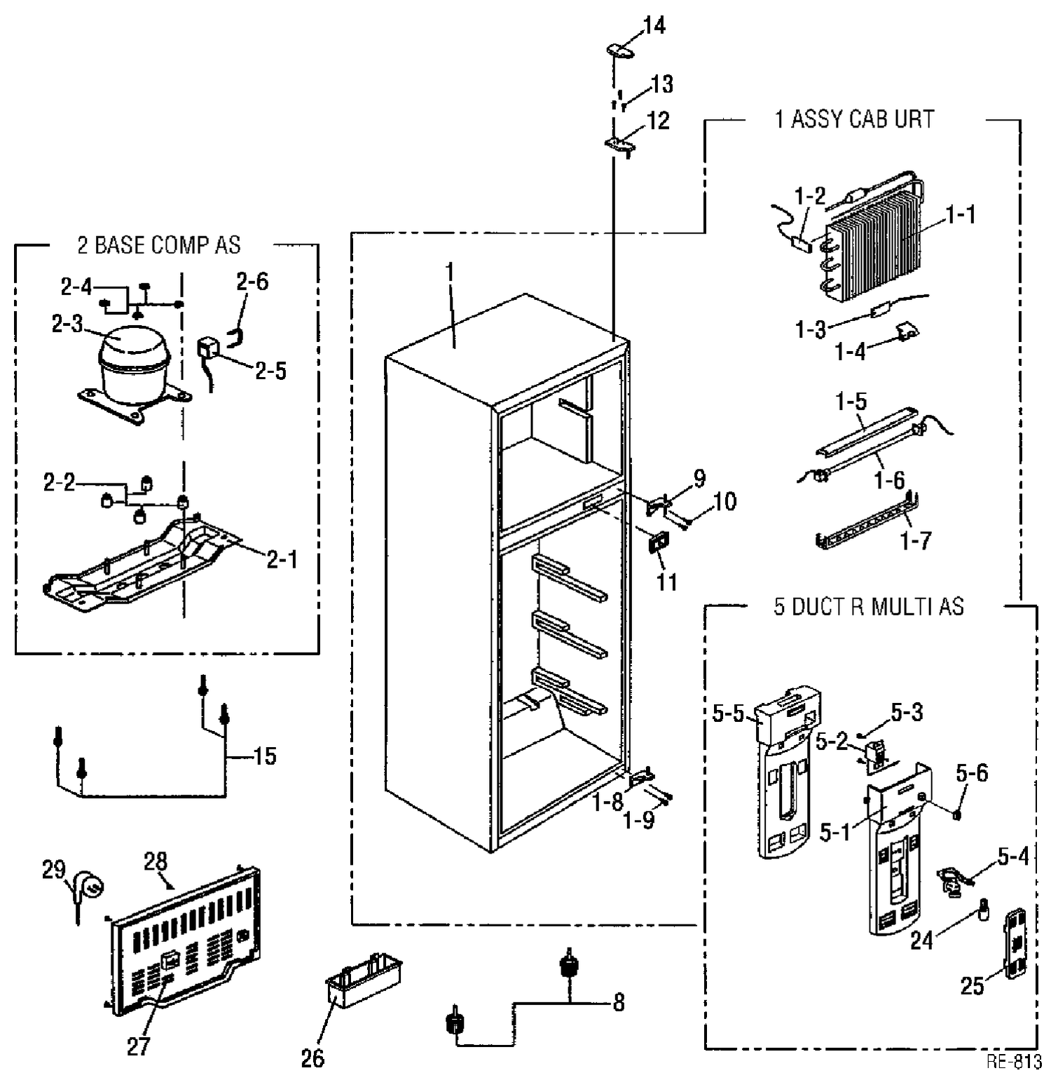 SYSTEM GROUP Diagram and Parts List for FR-3802  General Electric Refrigerator