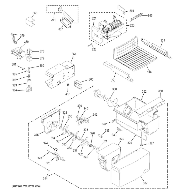 Ice Maker & Dispenser Diagram and Parts List for GSS20ETHBBB  General Electric Refrigerator