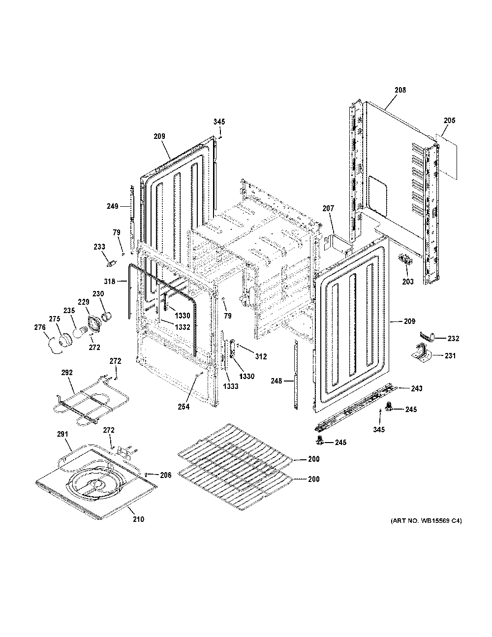 Body Parts Diagram and Parts List for JAS640RM4SS  General Electric Range