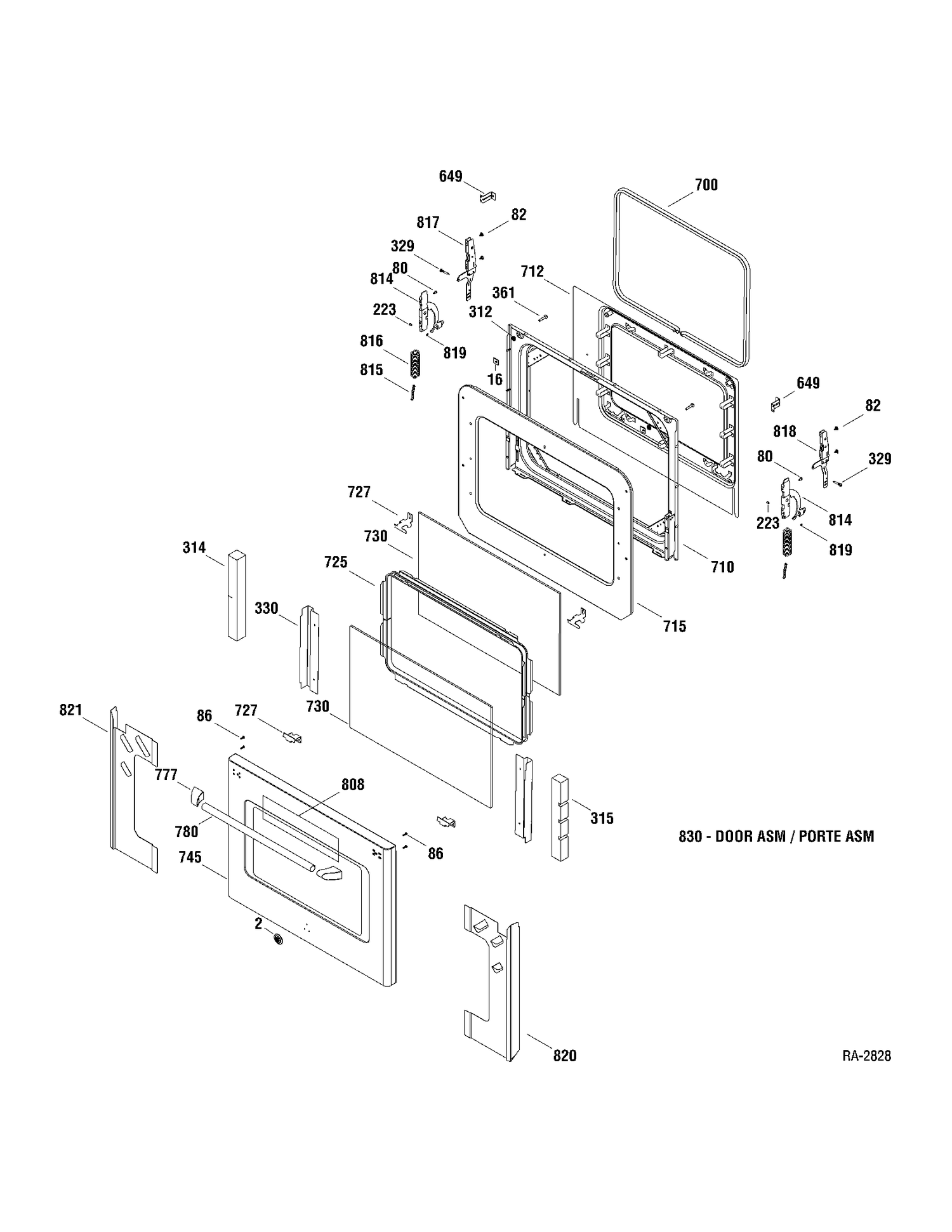 DOOR PARTS Diagram and Parts List for CBC980SN1SS  General Electric Range