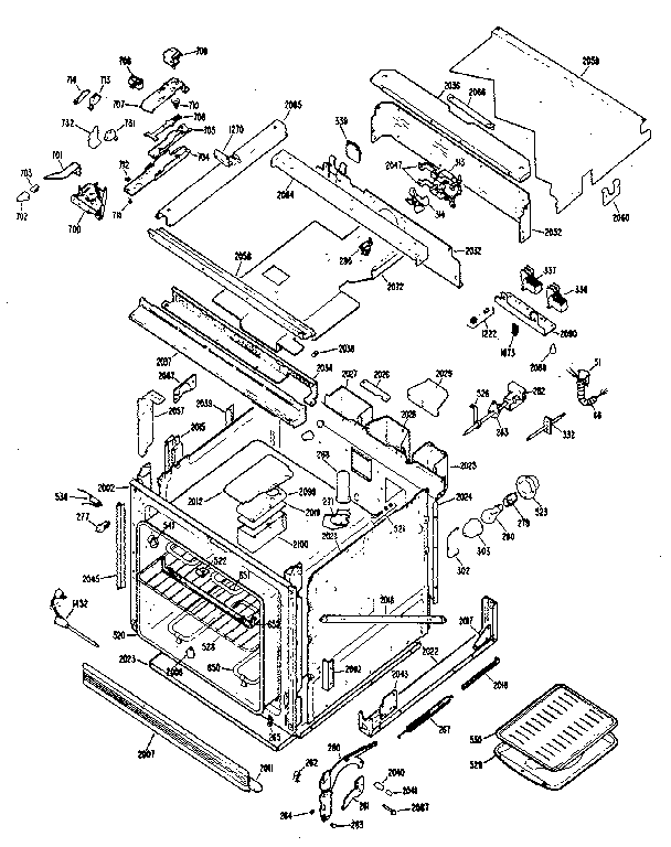 Lower Oven Diagram and Parts List for JKP78G0K2  General Electric Microwave Oven Combo