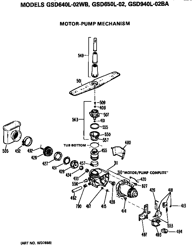 Motor/pump Diagram and Parts List for GSD650L-02  General Electric Dishwasher