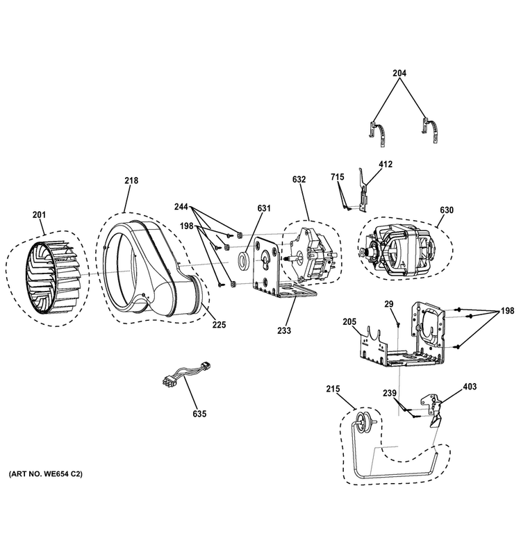 Blower & Motor Diagram and Parts List for GTDL740GD1WW  General Electric Dryer