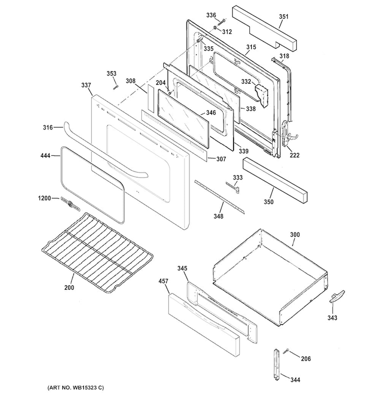 Door & Drawer Assembly Diagram and Parts List for ABS45DF1BS  General Electric Range