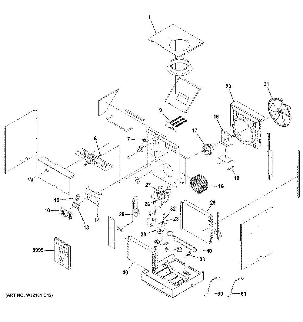 Vertical Zoneline Diagram and Parts List for AZ91H09D2EW2  General Electric Air Conditioner
