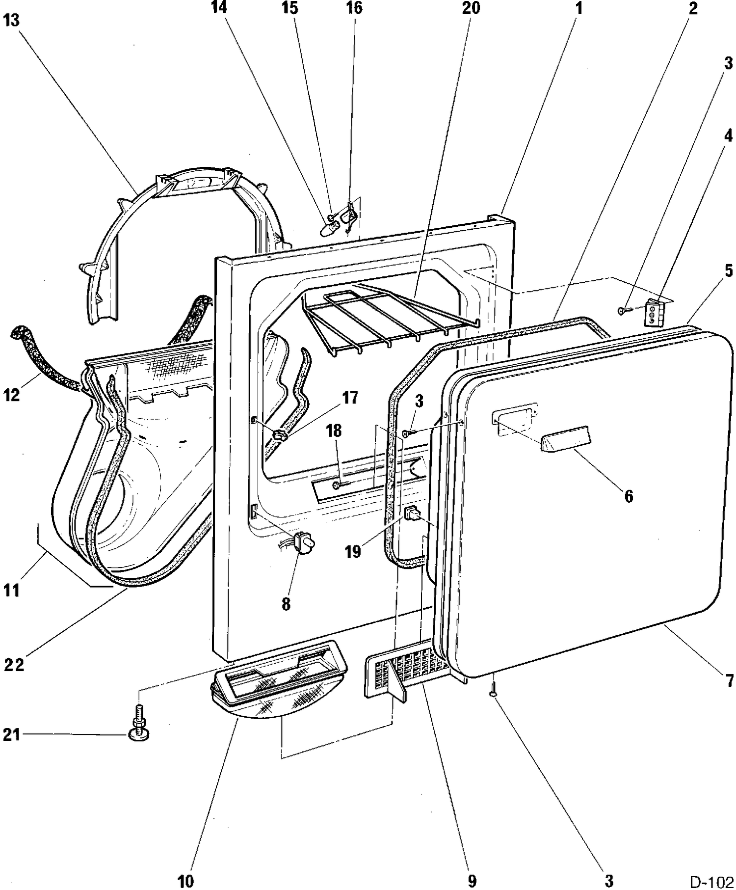 CABINET FRONT & DOOR Diagram and Parts List for HGX840S*159  General Electric Dryer