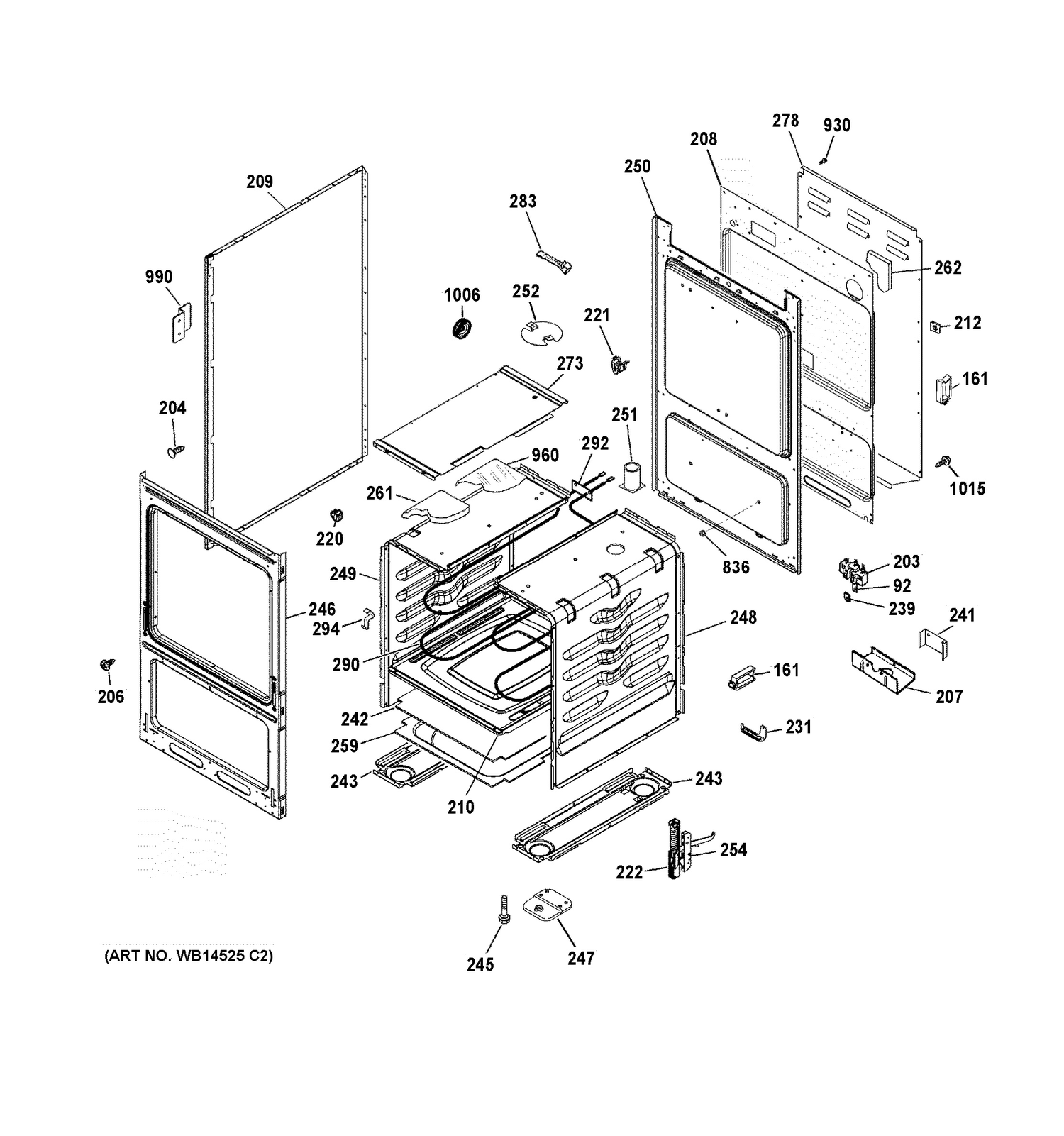 BODY PARTS Diagram and Parts List for JAS02SN4SS  General Electric Range