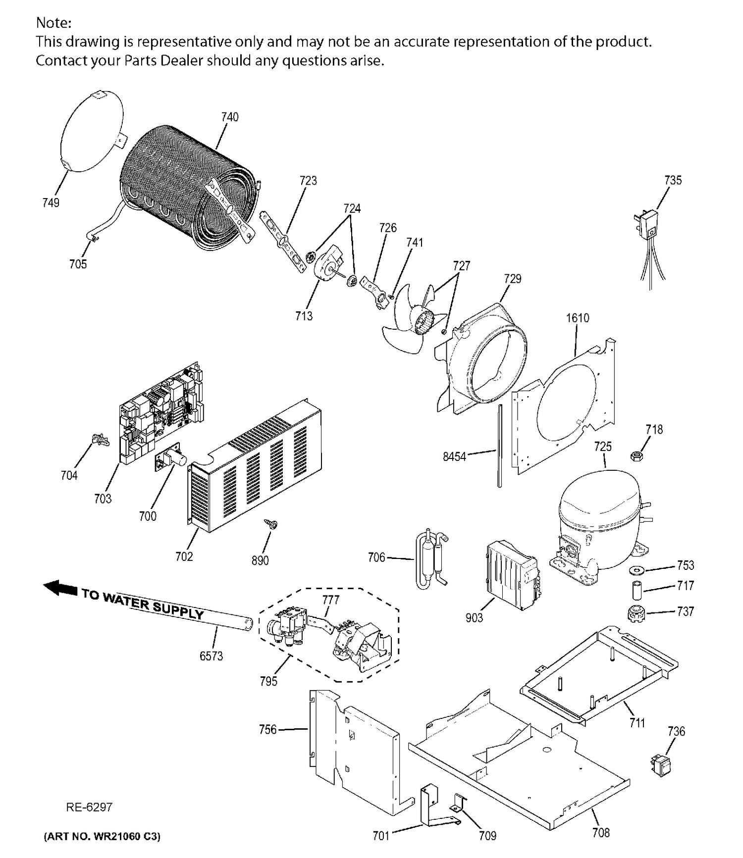 MACHINE COMPARTMENT Diagram and Parts List for ZIS420NHB  General Electric Refrigerator