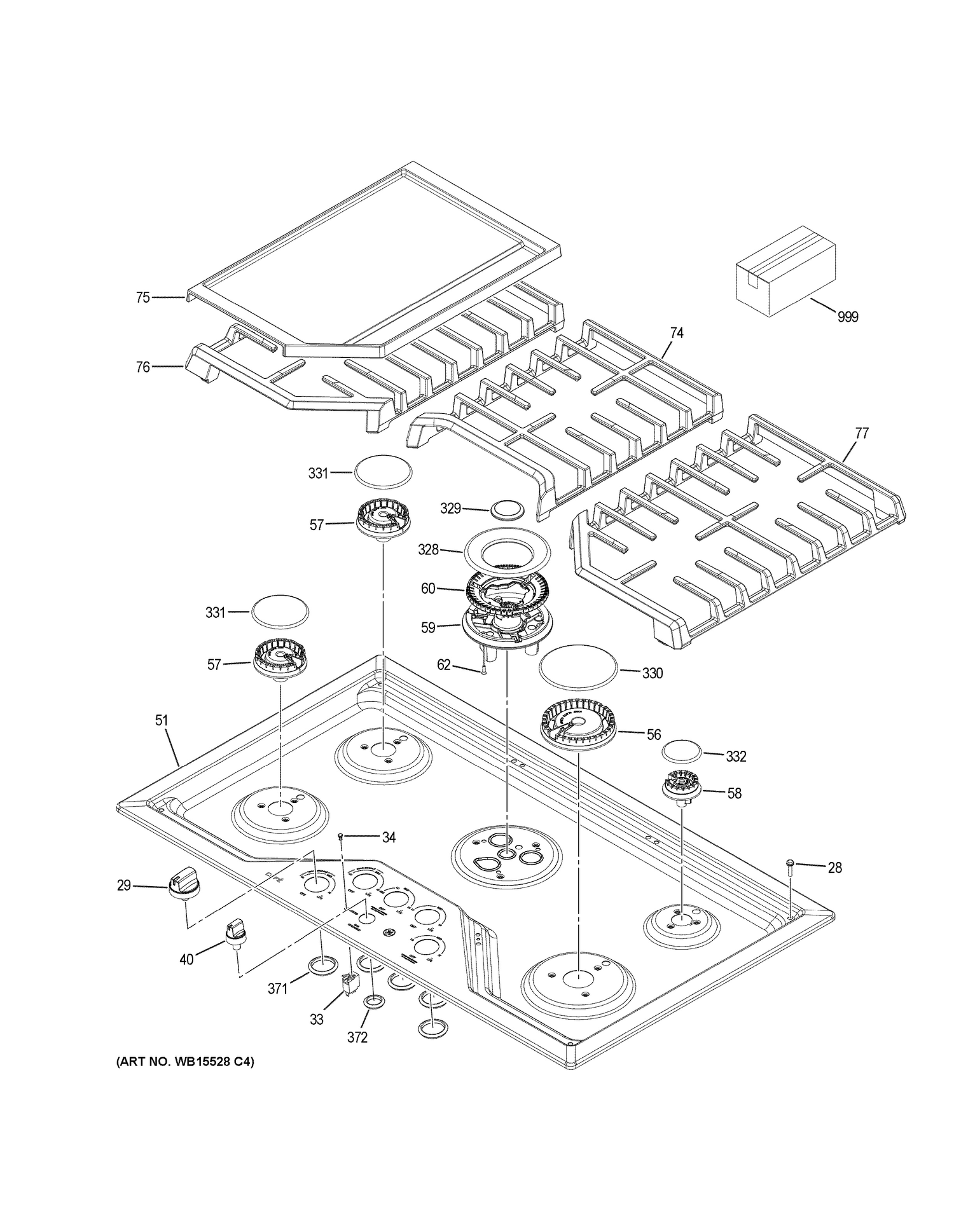 CONTROL PANEL & COOKTOP Diagram and Parts List for CGP9536SL1SS  General Electric Cooktop