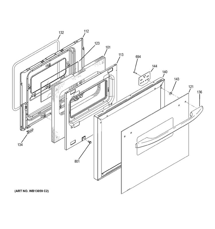Door Diagram and Parts List for JGRS06BEJ2BB  General Electric Wall Oven