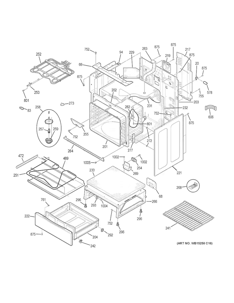 Body Parts Diagram and Parts List for JB750SJ2SS  General Electric Range