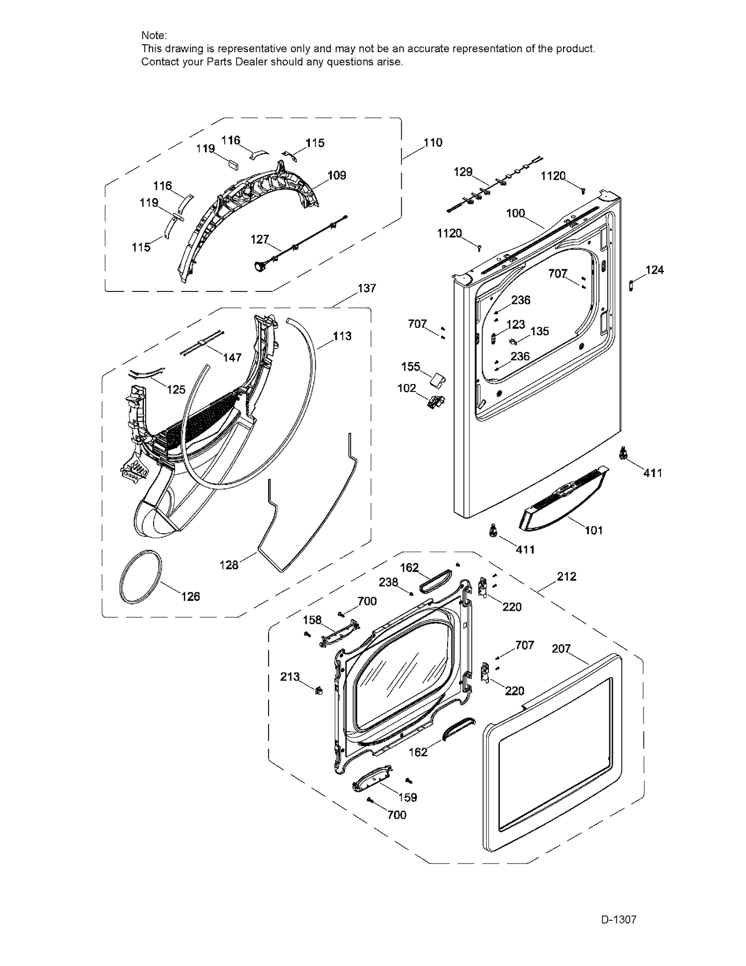 FRONT PANEL & DOOR Diagram and Parts List for GTD65GBMK0WS  General Electric Dryer