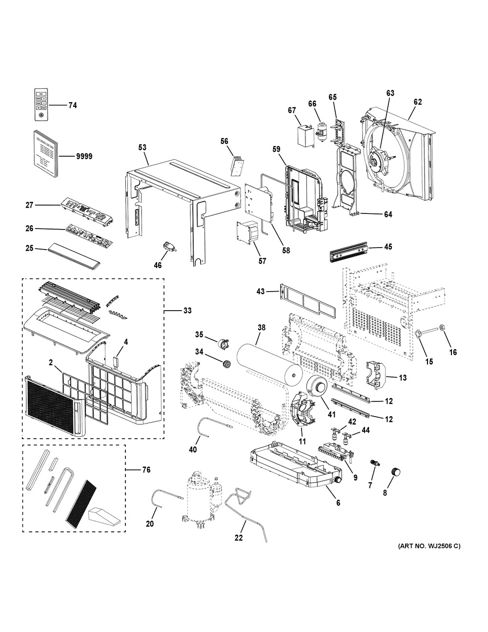 Room Air Conditioner Diagram and Parts List for PHNT10CCH1  General Electric Air Conditioner