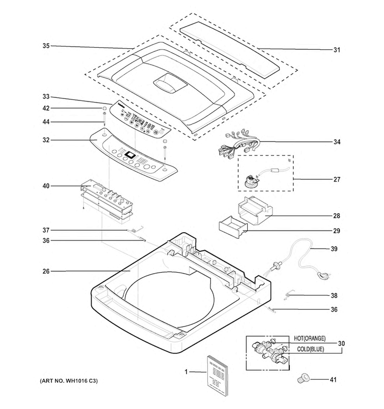 Controls & Top Panel Diagram and Parts List for WSLS1500H2WW  General Electric Washer