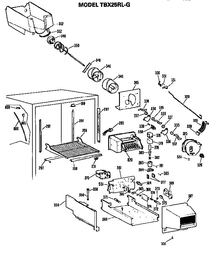 Ice Bucket/auger Diagram and Parts List for TBX25RLGR  General Electric Refrigerator