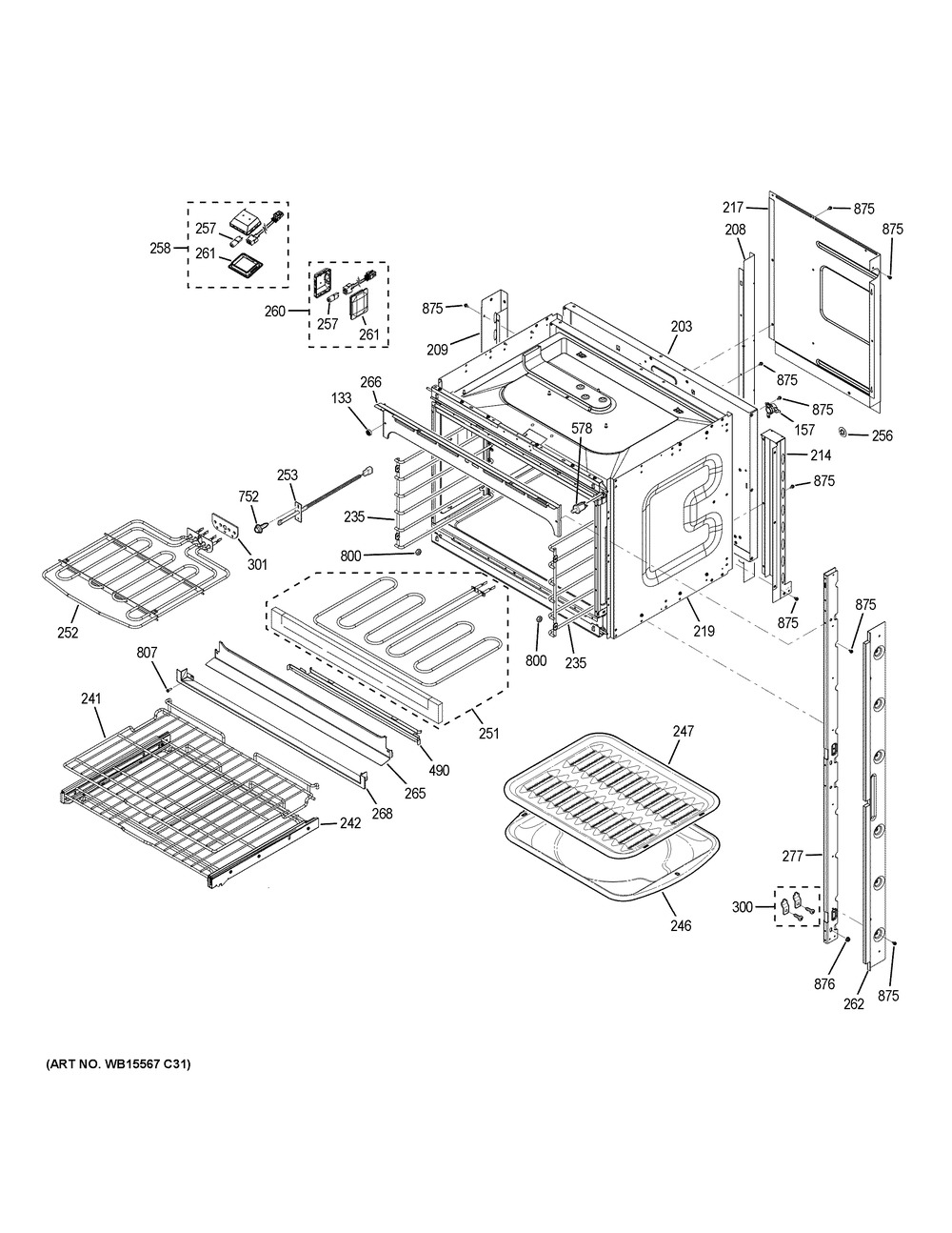 Upper Oven Diagram and Parts List for CK7500SH4SS  General Electric Wall Oven