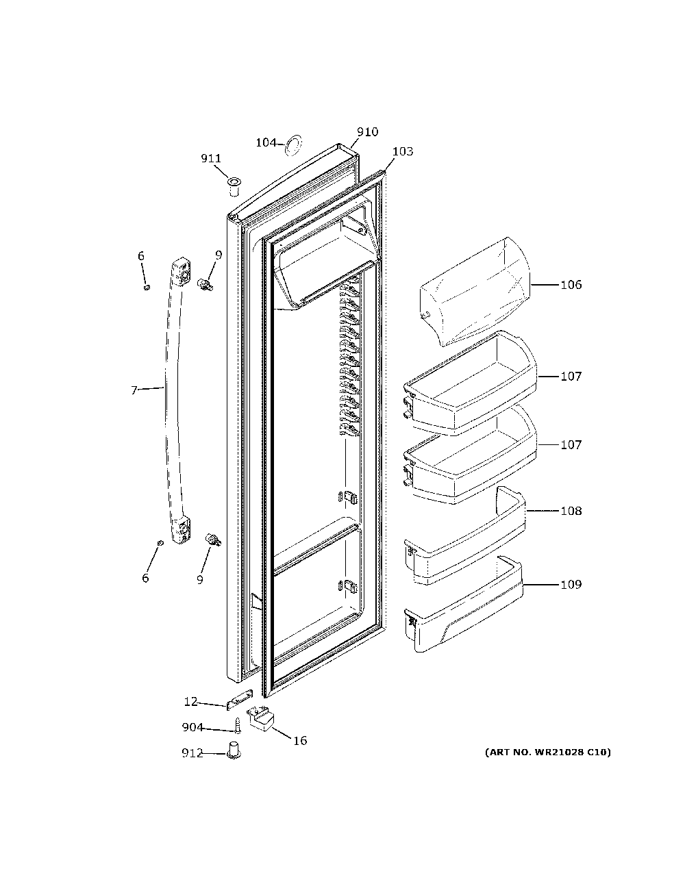 Fresh food door Diagram and Parts List for GSS25CGHRCBB  General Electric Refrigerator