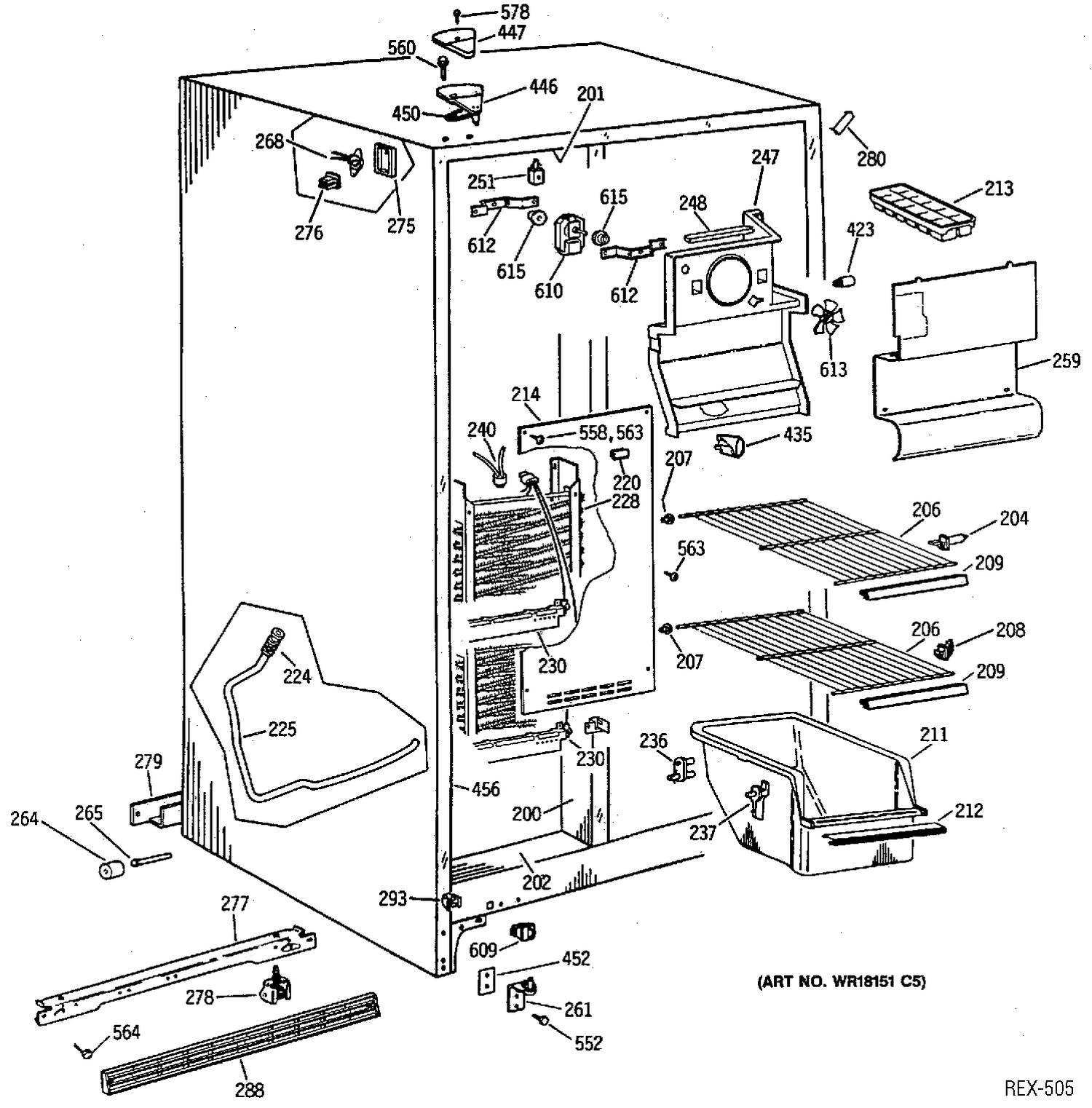 FREEZER SECTION Diagram and Parts List for MRSX20BASBAD  General Electric Refrigerator
