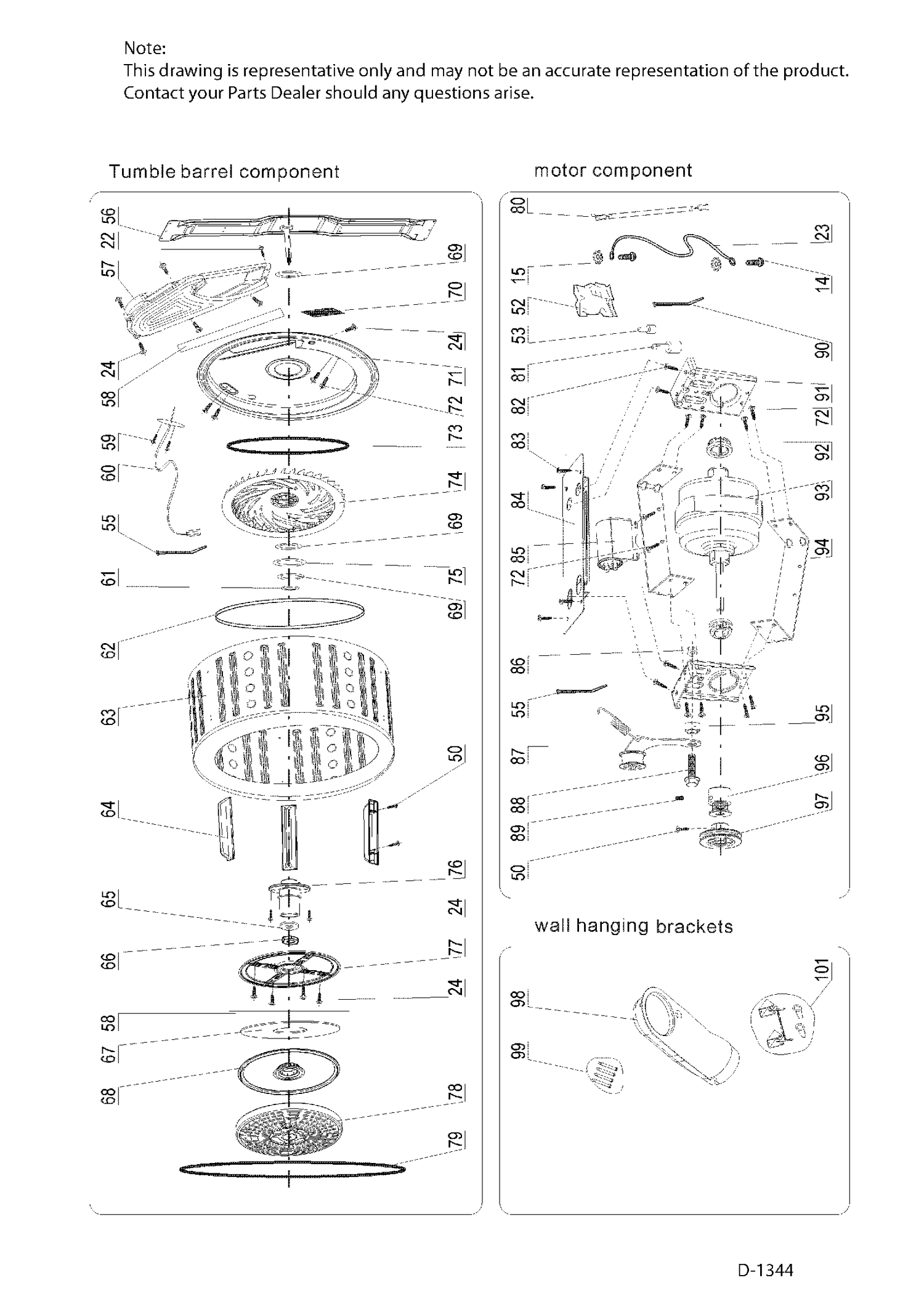 TUB & MOTOR Diagram and Parts List for HLP141E  General Electric Dryer