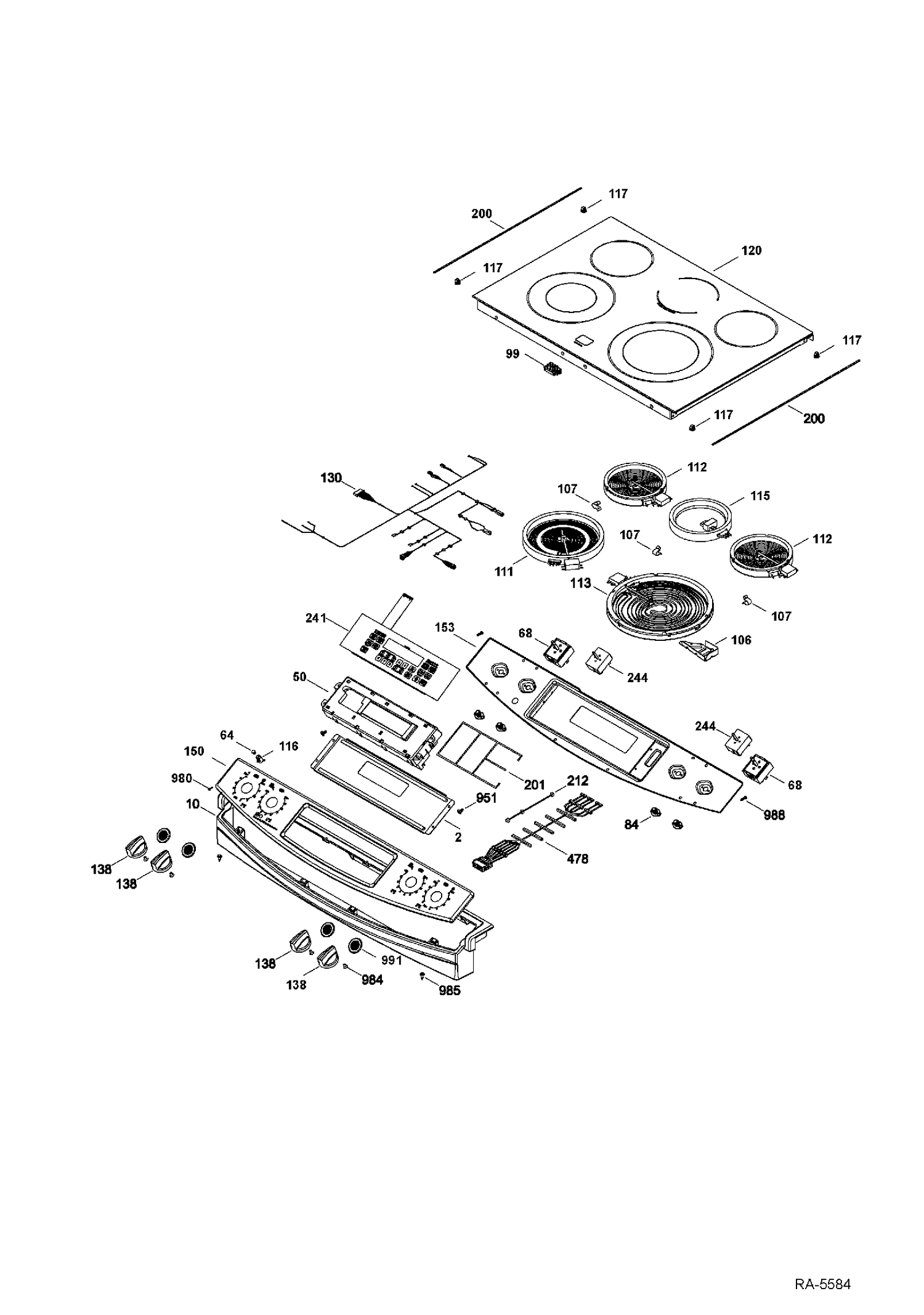 CONTROL PANEL & COOKTOP Diagram and Parts List for JCS860SF1SS  General Electric Range