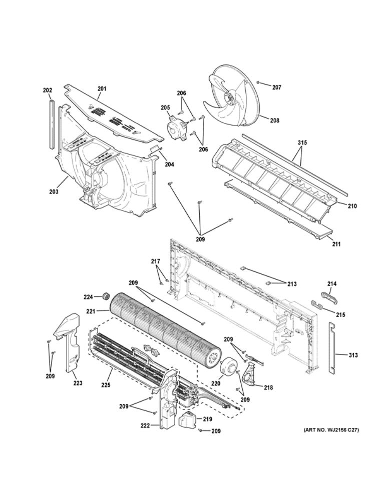 Motor And Chassis Parts Diagram and Parts List for AZ65H15DAMW1  General Electric Air Conditioner