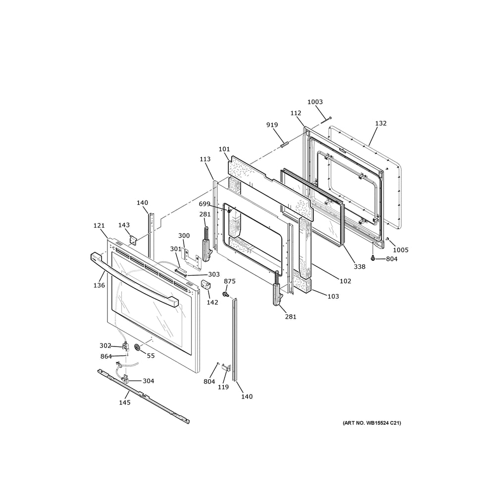 Door Diagram and Parts List for PHS93XYP8FS  General Electric Range