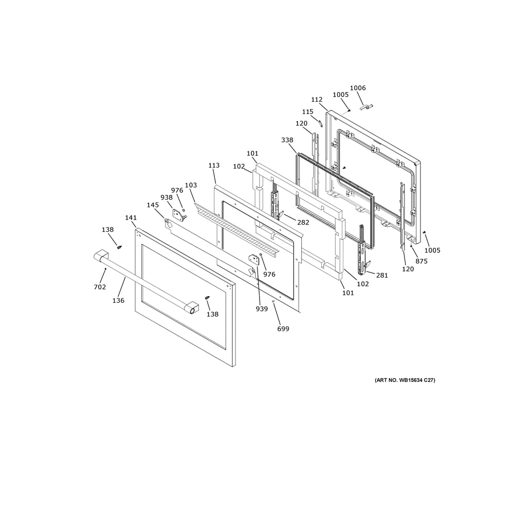 Upper Door Diagram and Parts List for ZTD90DPSN4SS  General Electric Wall Oven