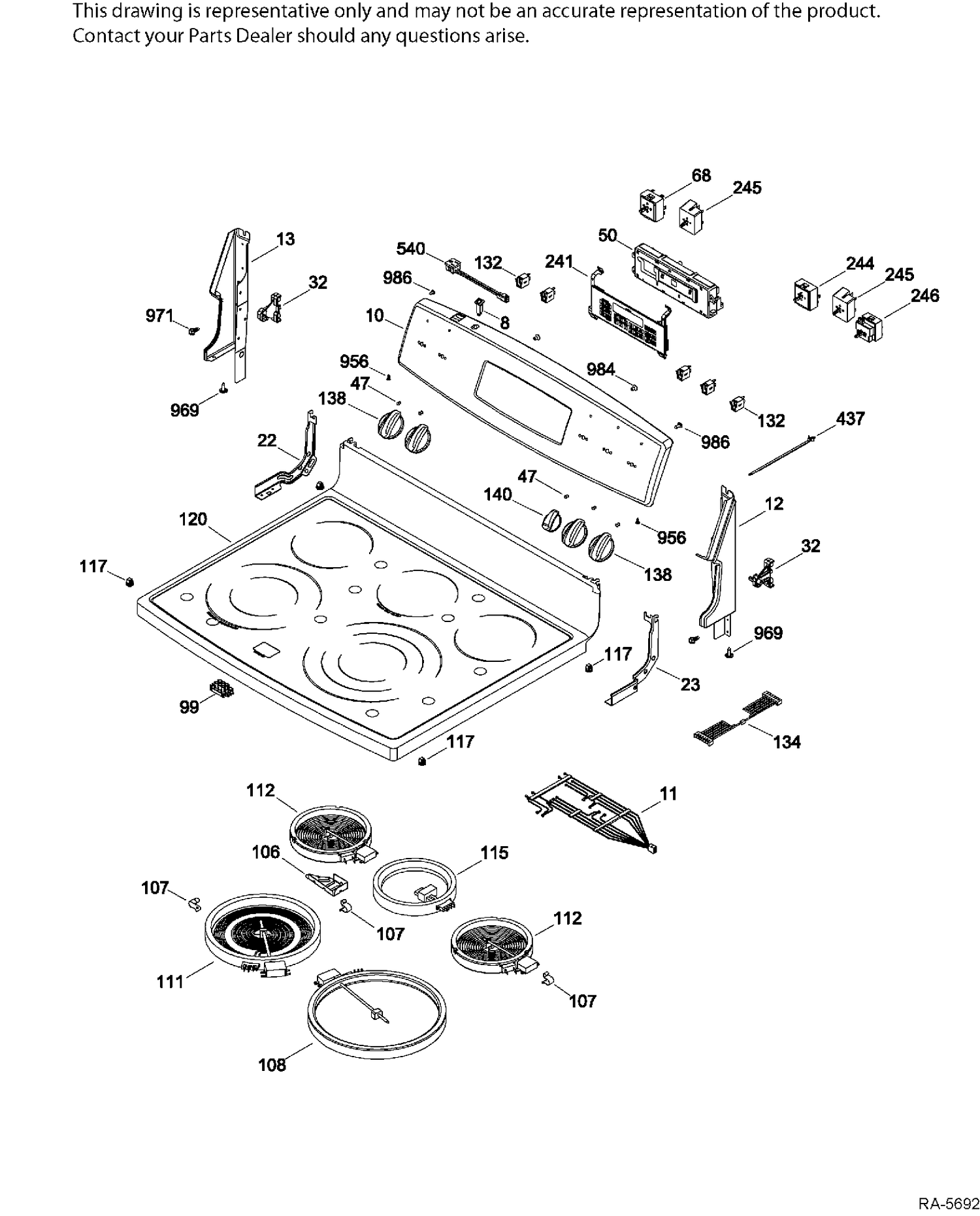 CONTROL PANEL & COOKTOP Diagram and Parts List for PCB909SR3SS  General Electric Range