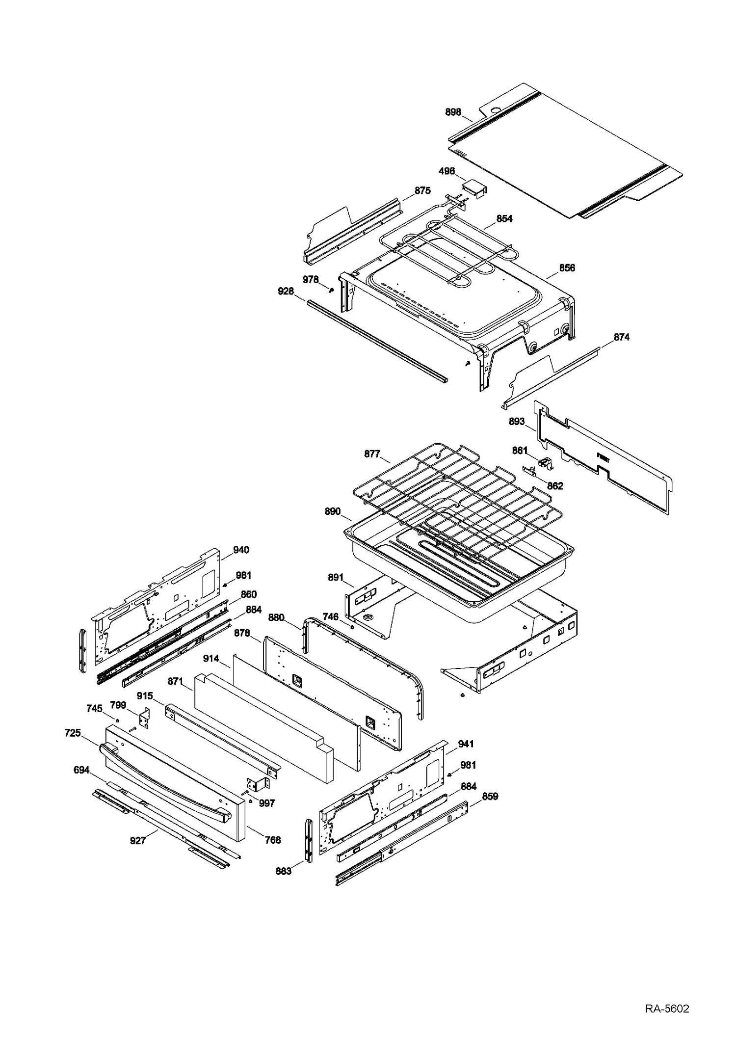 DRAWER Diagram and Parts List for PCB980SF1SS  General Electric Range
