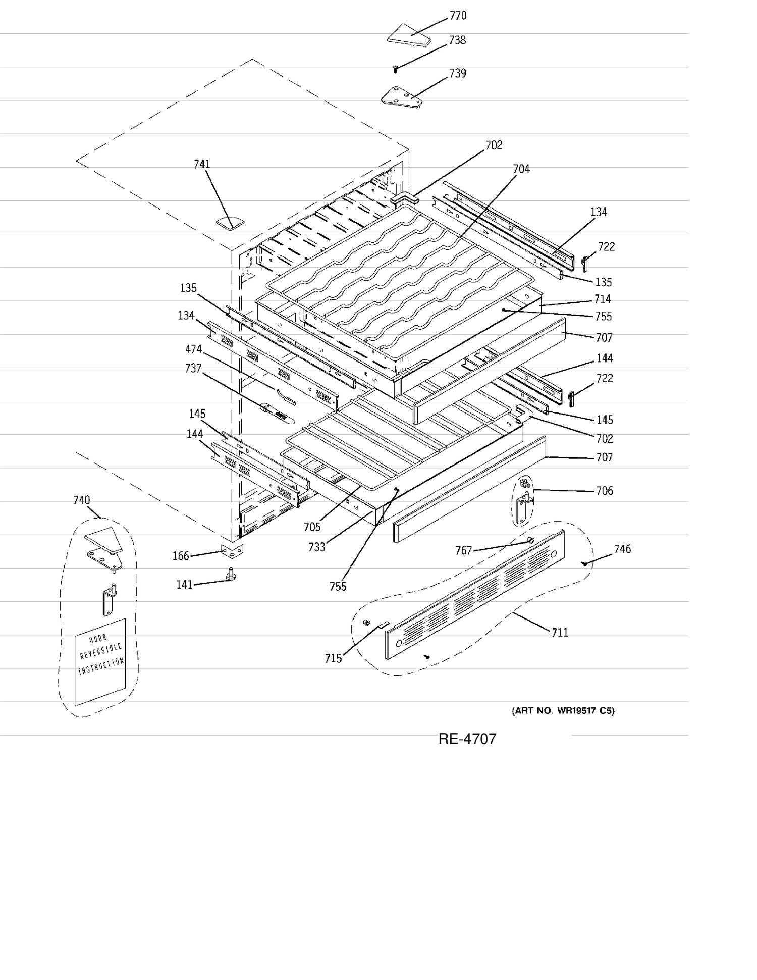 CABINET & SHELVES Diagram and Parts List for ZDWI240WAII  General Electric Refrigerator