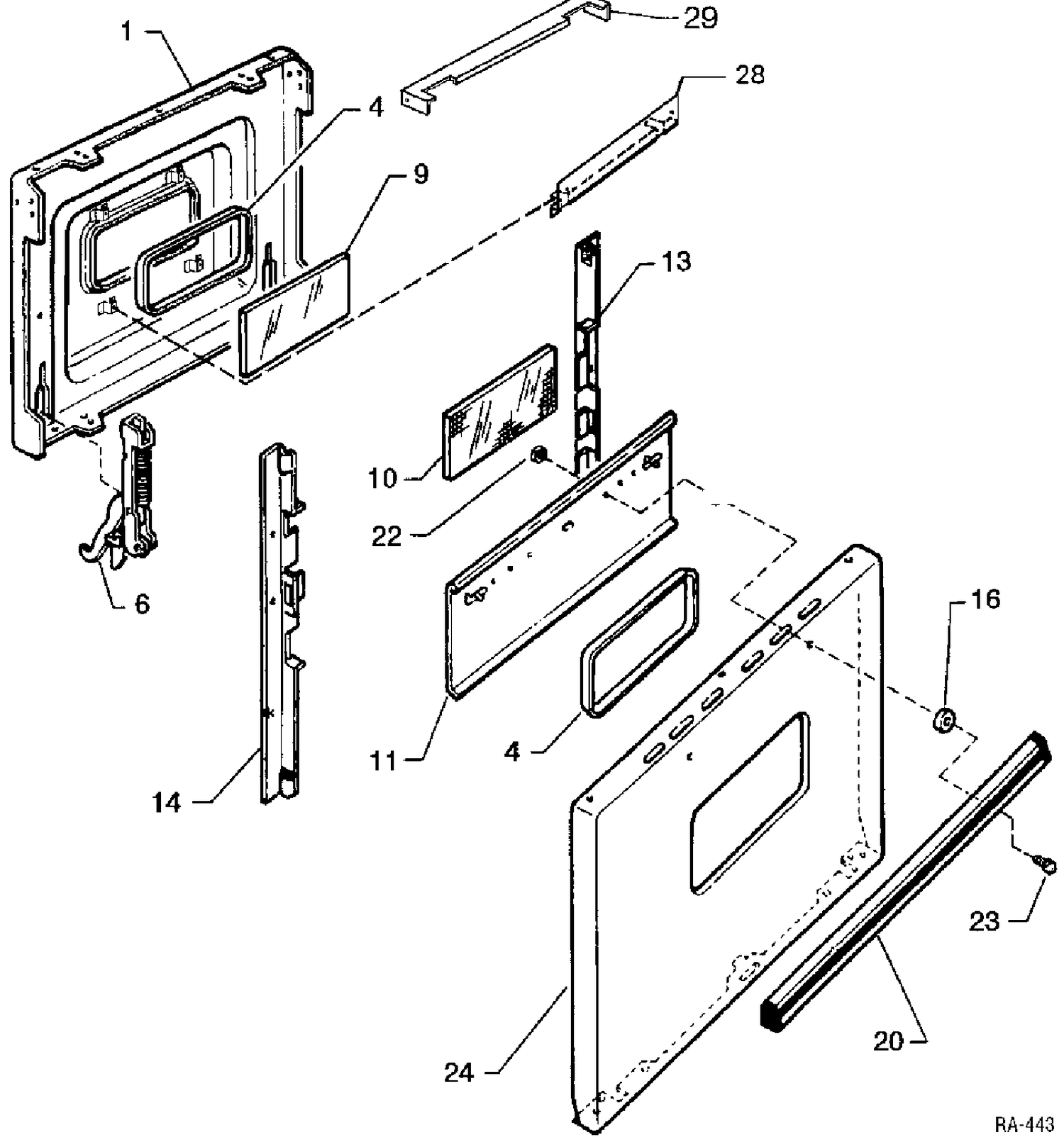DOOR ASSEMBLY Diagram and Parts List for 12450-6  General Electric Range