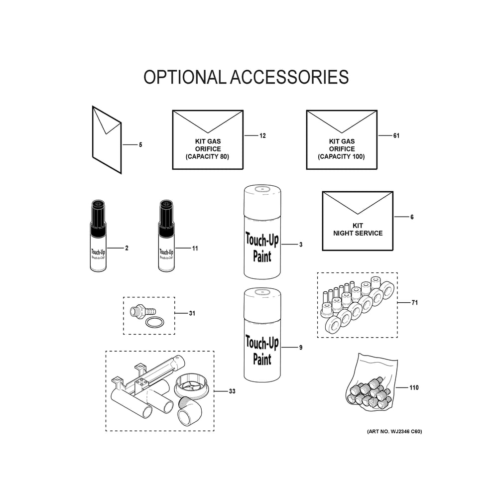 Optional Accessories Diagram and Parts List for NF97U090V3C01  General Electric Furnace
