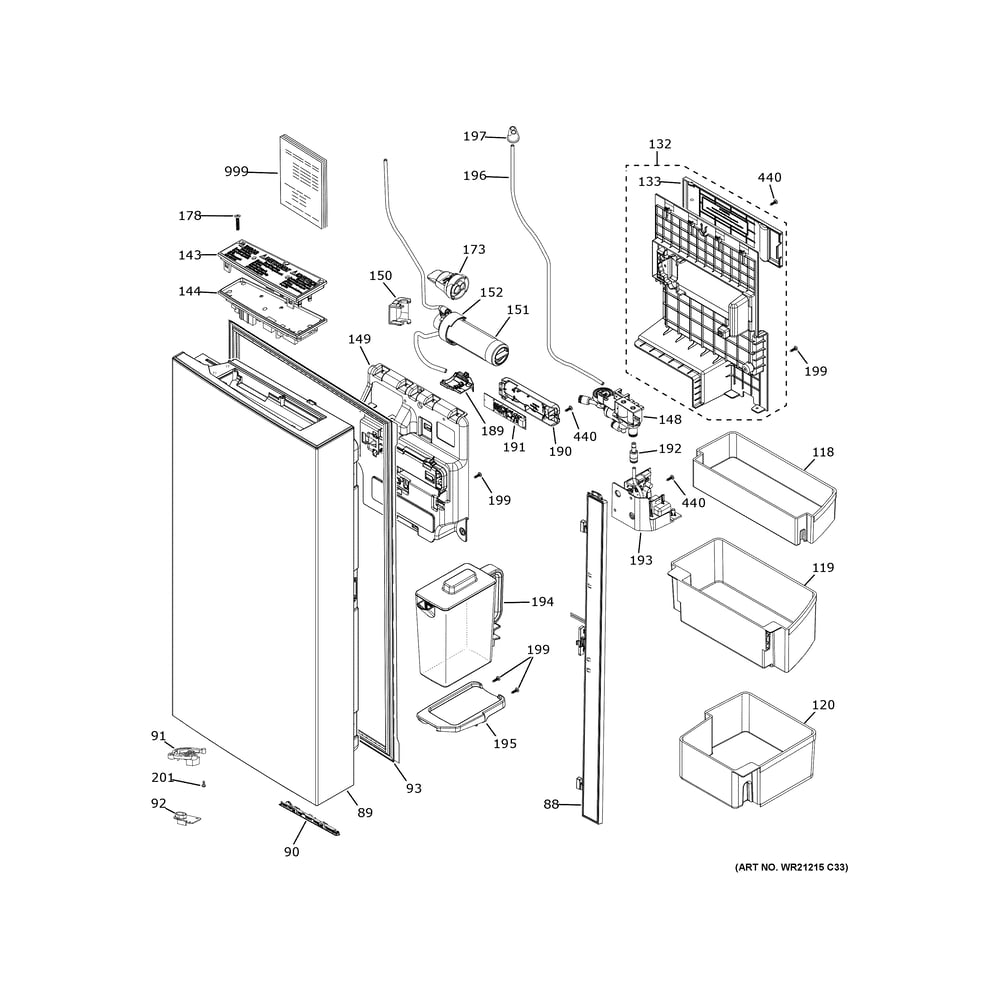 Left Door & Water Pitcher Diagram and Parts List for CHE23DM5WBS5  General Electric Refrigerator