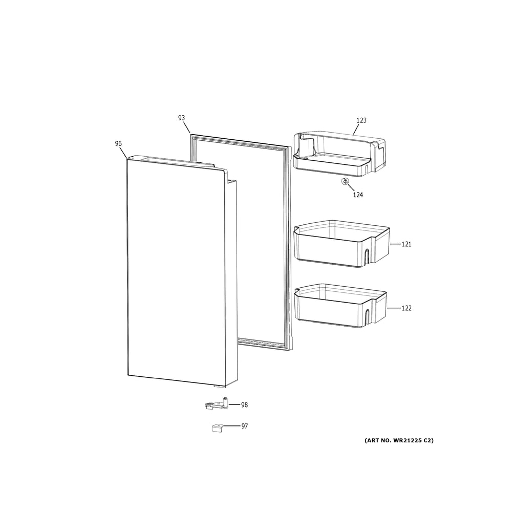 Refrigerator Door - Rh Diagram and Parts List for CXE22DM5PFS5  General Electric Refrigerator
