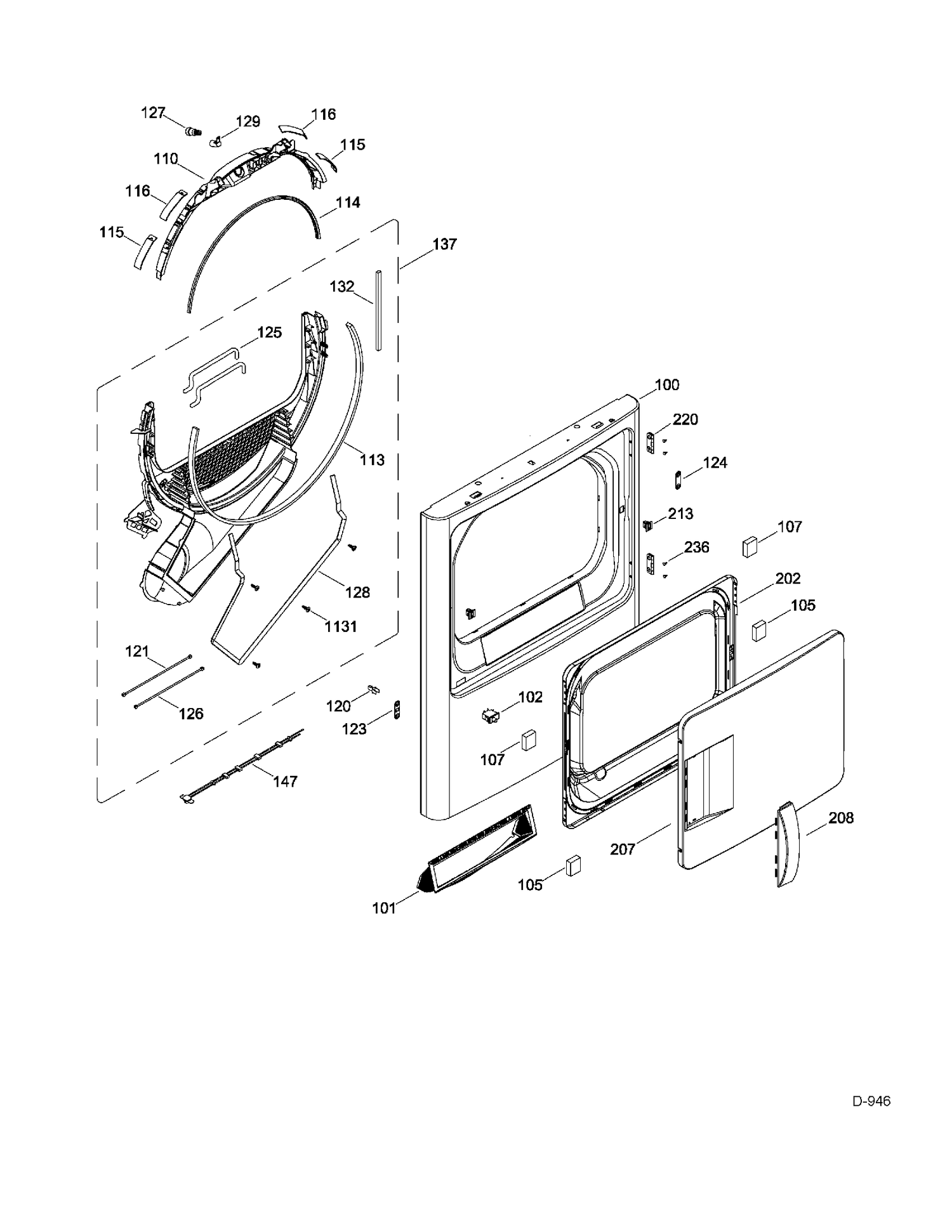 DOOR Diagram and Parts List for PTMX910EM1WW  General Electric Dryer