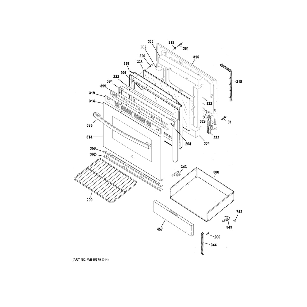 Door And Drawer Parts Diagram and Parts List for JBS360RT3SS  General Electric Range