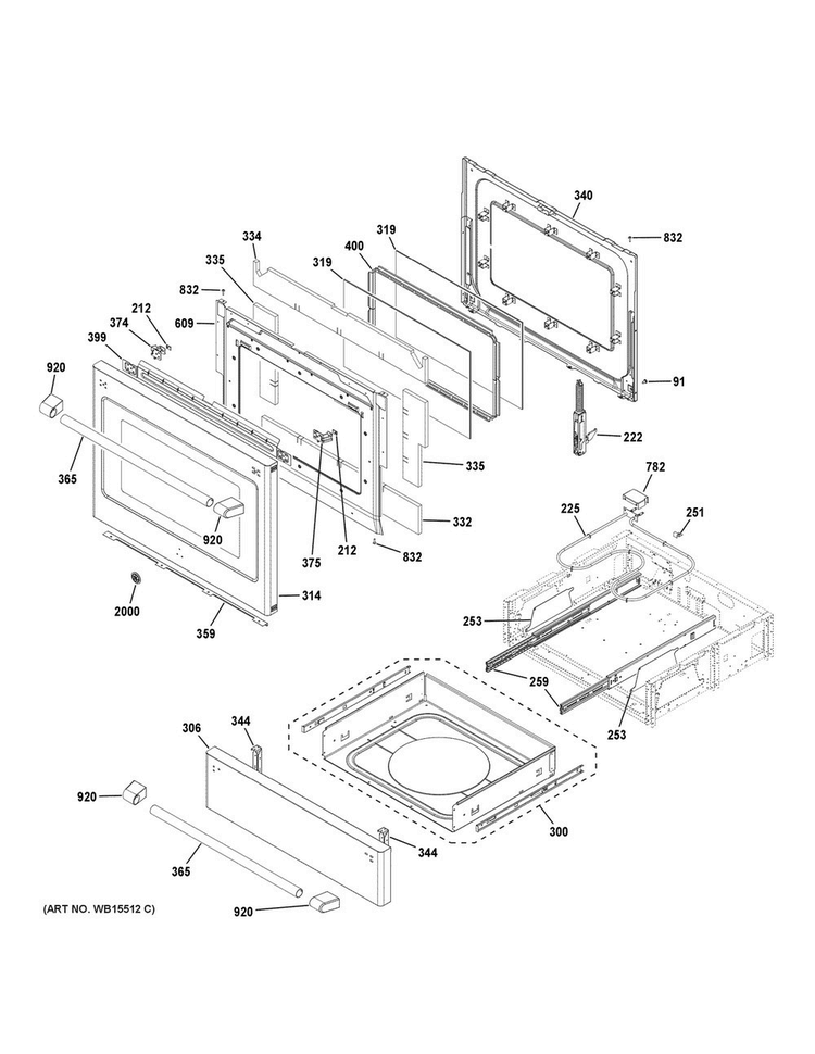 Door & Drawer Parts Diagram and Parts List for CGS986SEL1SS  General Electric Range