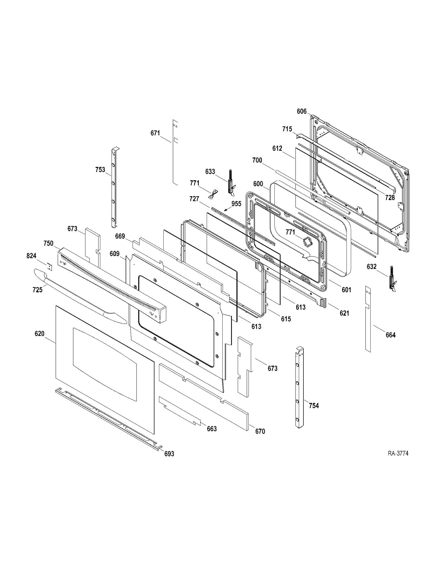 DOOR Diagram and Parts List for PCS968DR1WW  General Electric Range