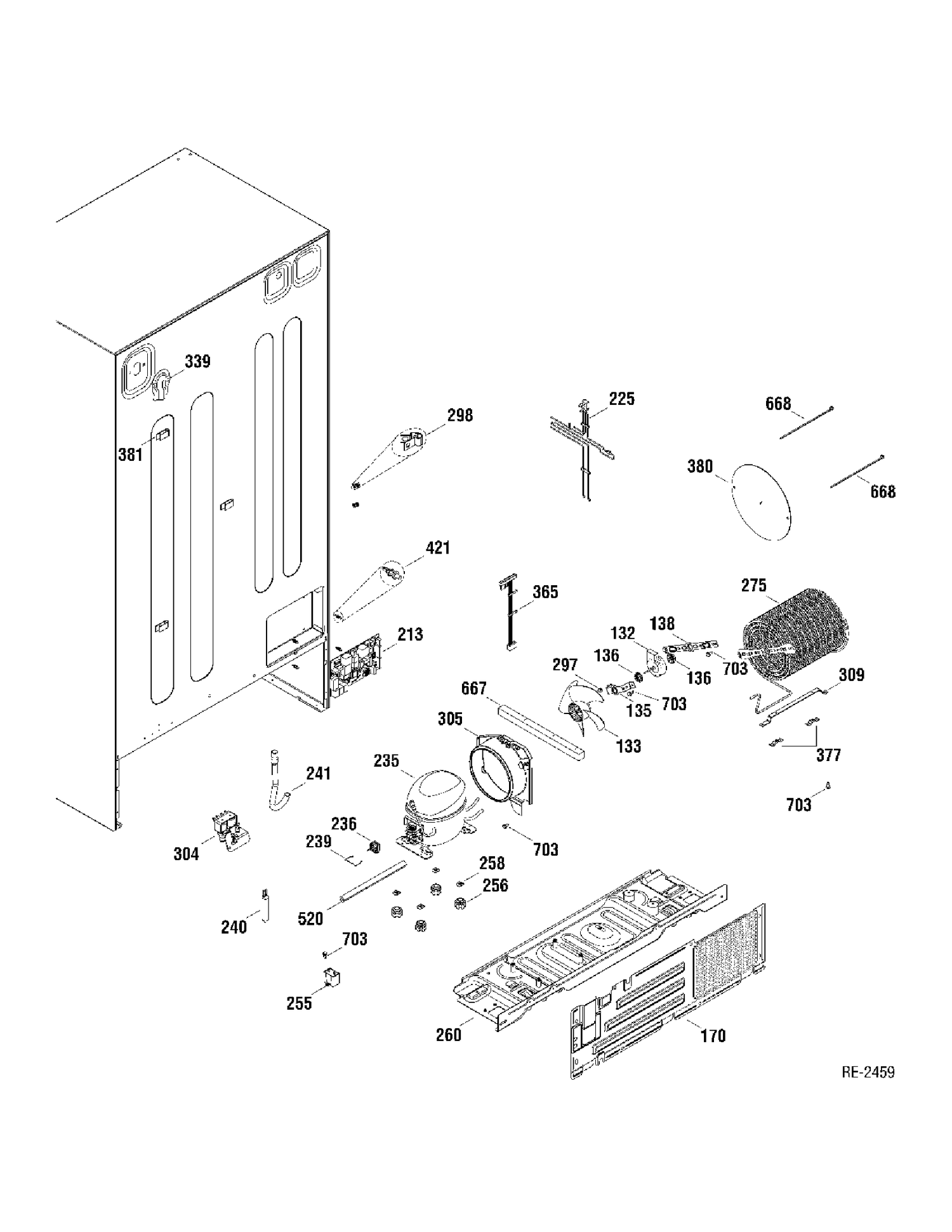SEALED SYSTEM Diagram and Parts List for PIR23MGTABV  General Electric Refrigerator
